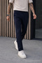 Men's Relax Fit High Waist Pleated Navy Blue Fabric Trousers - 3
