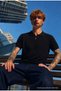 Men's Textured Elite Comfort Loose Black Polo Neck T-Shirt - 5