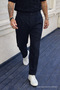 Men's High Waist Regular Fit Navy Blue Fabric Trousers - 4