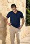 Men's Straight Fit Navy Blue V-Neck T-Shirt - 2