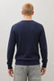 Men's Striped Long Loose Zippered Navy Blue Knitwear Sweater - 4