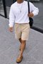 Men's Summer Cargo Pocket Regular Beige Linen Shorts - 3