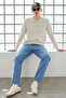 Men's Trendy Striped Zippered Cream Knit Sweater - 4