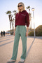 Women's High Waist Elasticated Dark Green Linen Trousers - 4