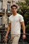 Men's Relax Fit Short Sleeve 100% Cotton Cream T-Shirt - 3