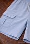 Men's Stylish Trendy Loose Cargo Pocket A.Blue Linen Shorts - 5