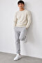 Men's Basic Long Loose Cream Knit Sweater - 3