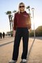 Women's High Waist Elastic Black Linen Trousers