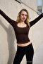 Women's Casual Coffee Color Lace Long Sleeve Blouse - 5