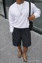 Men's Summer Cargo Pocket Regular Black Linen Shorts