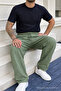 Men's High Waist Elastic Green Linen Trousers - 5