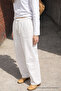 Women's Relax Fit Summer Loose White Linen Trousers - 2