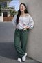 Women's Elastic Waist Wide Leg Khaki Linen Trousers - 3