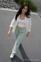 Women's Premium Jogger Relax Fit Summer Light Green Linen Trousers - 3