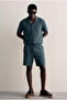 Men's Summer Linen Shirt Elastic Waist Shorts Khaki Two-Piece Set