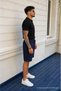 Men's Stylish Elastic Waist Loose Basic Navy Blue Shorts with Pockets - 2