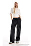 Women's Summer Comfortable Black Linen Trousers with Elastic Waist