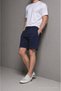 Men's Cotton Basic Navy Blue Shorts with Elastic Waist and Pockets - 3