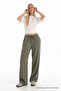 Women's Summer Comfortable Green Linen Trousers with Elastic Waist - 3