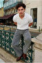 Men's Textured Cotton Trendy Loose White Polo Collar T-Shirt