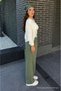 Women's Casual Premium Loose Summer Green Linen Trousers - 2