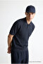 Men's Premium Comfort Textured Navy Blue Polo Collar t Shirt