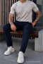 Men's Relax Fit High Waist Pleated Navy Blue Fabric Trousers - 5