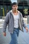 Men's Thick Gray Hooded Raincoat & Windbreaker with Fur Lining - 3