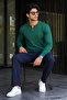 Men's Premium Knitwear Striped Green Winter Sweater - 2