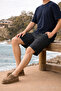 Men's Relax Fit Casual Cargo Pocket Black Linen Shorts - 5