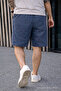 Men's Trend Low Waist Cargo Pocket Loose Blue Linen Shorts - 6