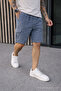 Men's Trend Low Waist Cargo Pocket Loose Blue Linen Shorts - 3