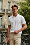 Men's Summer Short Sleeve Textured White Polo Collar T-Shirt - 6