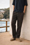 Men's Relax Fit Summer Loose Brown Linen Trousers - 5