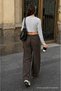 Women's Low Waist Premium Loose Fit Dark Brown Linen Trousers - 6
