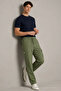 Men's Khaki Cargo Linen Trousers with Elastic Waist - 4