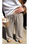 Women's Textured Mink Palazzo Linen Trousers with Elastic Waist