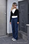 Women's Summer Regular Loose-Legged Navy Blue Linen Trousers - 3