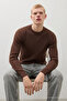 Men's Striped Long Loose Zippered Brown Knitwear Sweater - 4