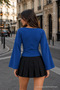 Women's V-Neck Casual Blue Blouse for the Transition Season - 3