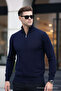 Men's Half Zipper Casual Navy Knit Sweater - 2