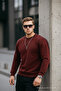 Burgundy Color Basic Crew Neck Relaxed Regular Men's Sweatshirt - 5