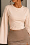 Women's Slim Off-Shoulder Beige Cotton Blouse - 5
