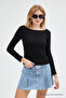Women's Ultra Soft Boat Neck Black Blouse - 2
