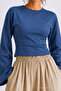 Women's Slim Fit Knitted Crew Neck Blue Blouse - 5