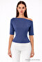 Women's Off-Shoulder Short Sleeve Blue Slim Blouse