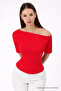 Women's Off-Shoulder Short Sleeve Red Tight Blouse - 2