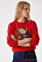 Women's Cmbn Teddy Bear Print Red Sweatshirt - 2