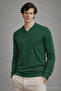 Men's Winter Loose Green V-Neck Knit Sweater - 6