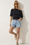 Women's Off-The-Shoulder Short Sleeve Black Tight T-Shirt - 4